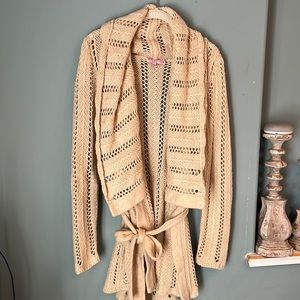 Calypso cable knit long open drape sweater cardigan sz m